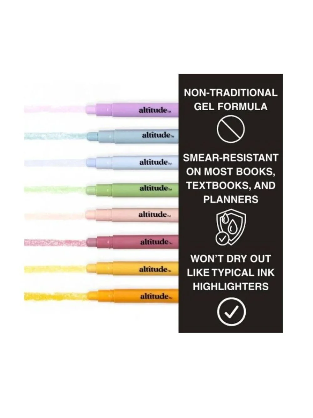 Set of 2 Altitude 8-Pack Gel Highlighters Round Tip Multicolor Ink Smear-Free Re
